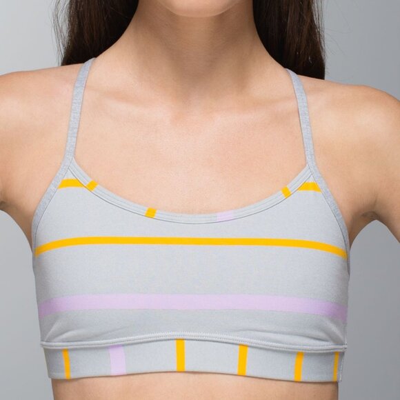 Lululemon Flow Y Bra IV Pop Stripe Heathered Light & Medium Grey/Pretty Purple - Picture 2 of 8
